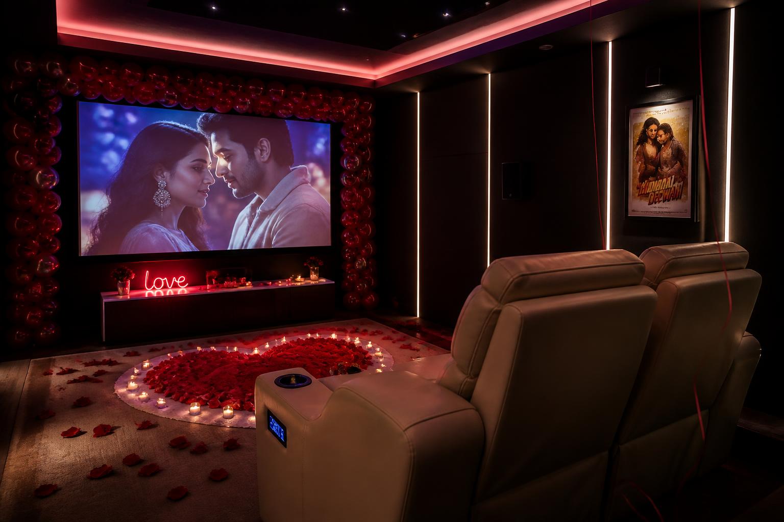 Private theatre at The Surprise Hub decorated for a celebration